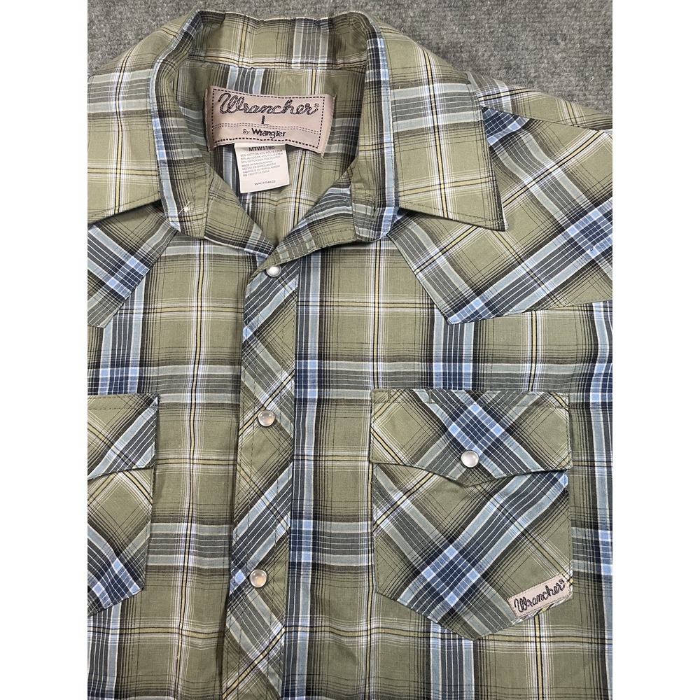 Wrangler Pearl Snap Shirt Men's Large Plaid Sawtooth Pockets Vintage Y2K Western